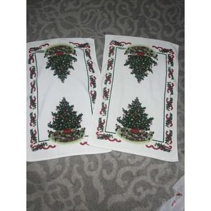 Vtg Christmas Kitchen Dish Towels Christmas Tree & Toys Cecil Saydah Lot of 2
